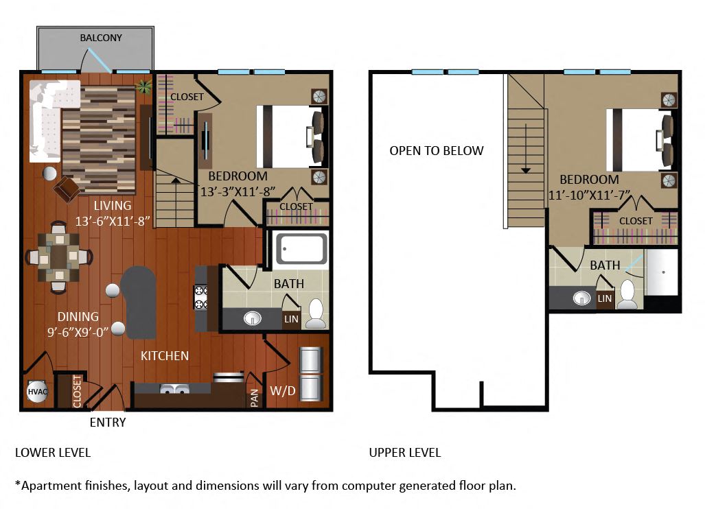 Floor plan for 2 beds, 2 baths, 1104 sqft
